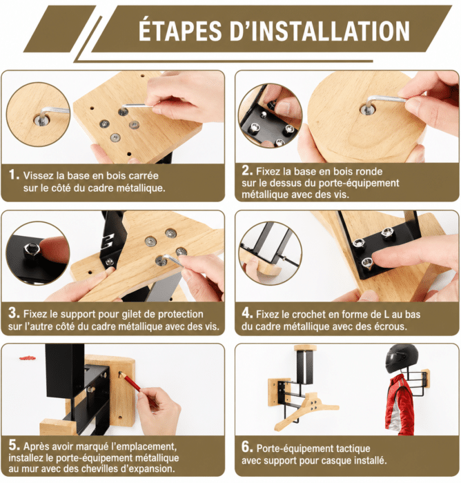 support casque moto en bois 2
